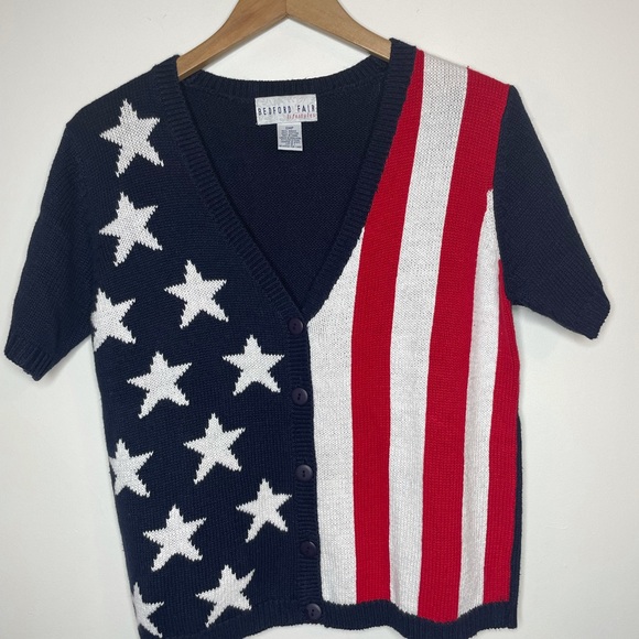 Patriotic USA Women's American Flag Knit Cardigan Sweater Red White Blue Small - Picture 8 of 10